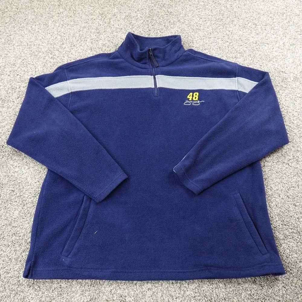 Jimmie Johnson Sweater Mens L Blue NASCAR Racing‎ 48 Car 1/4 Zip Fleece Pullover